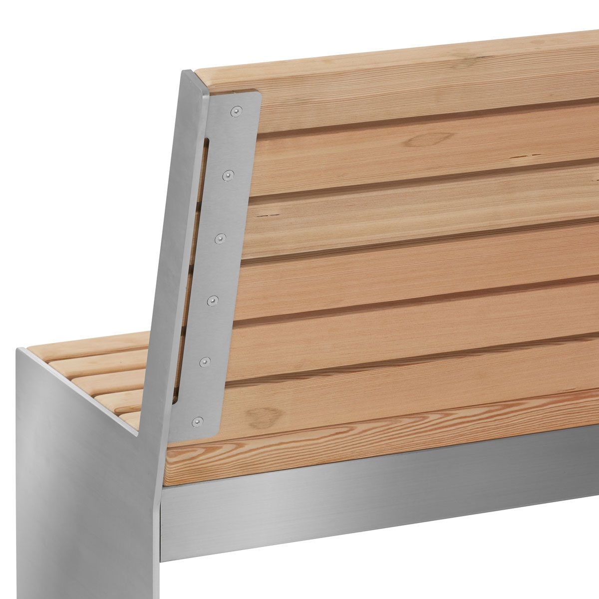 Design Sitzbank NOVALIS mit Rückenlehne - Edelstahl - Douglasie geölt