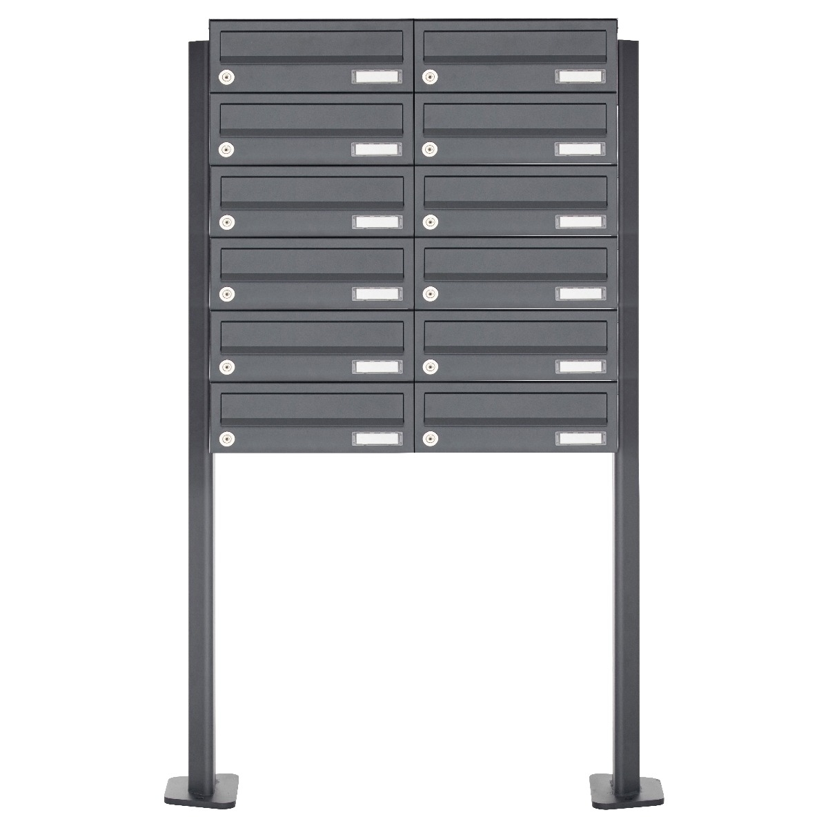 12er 6x2 Edelstahl Briefkastenanlage freistehend Design BASIC Plus 385XP ST-T - RAL nach Wahl