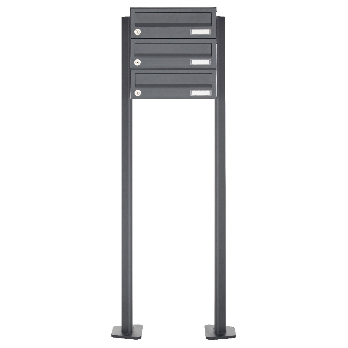 3er Edelstahl Briefkastenanlage freistehend Design BASIC Plus 385XP ST-T - RAL nach Wahl