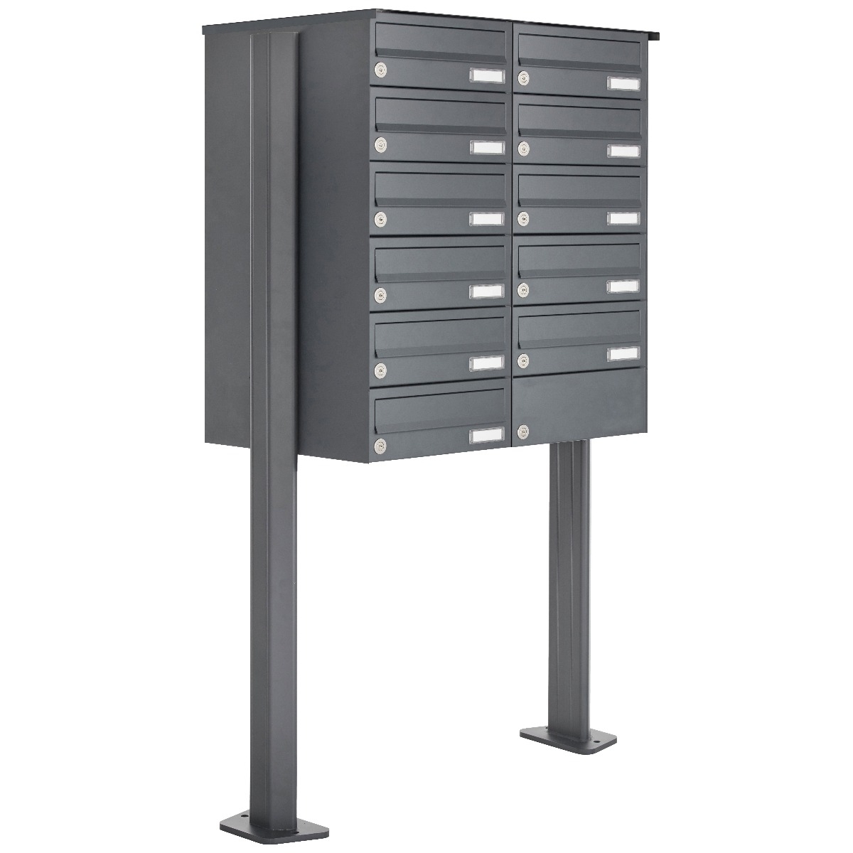 11er Edelstahl Briefkastenanlage freistehend Design BASIC Plus 385XP ST-T - RAL nach Wahl