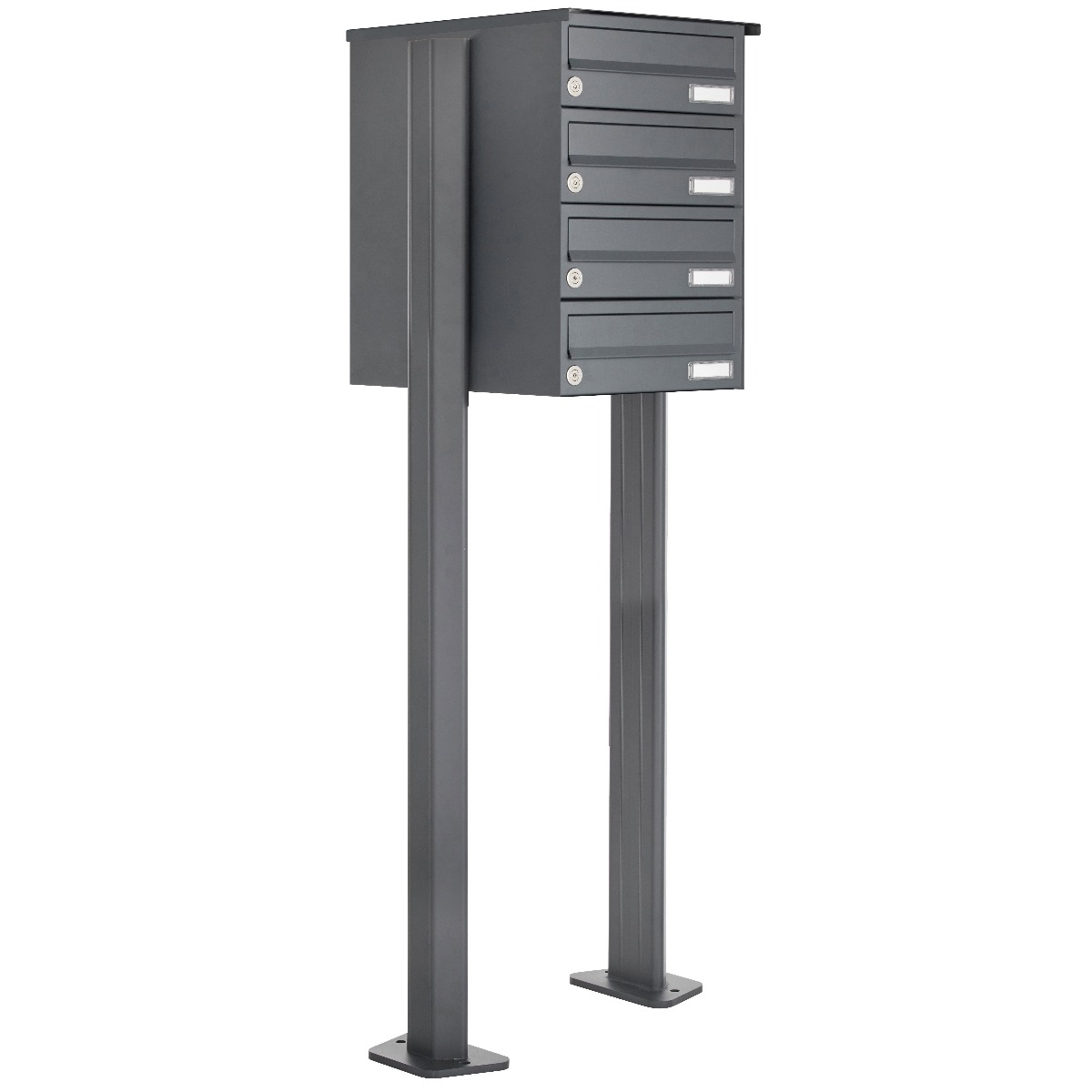 4er Edelstahl Briefkastenanlage freistehend Design BASIC Plus 385XP ST-T - RAL nach Wahl
