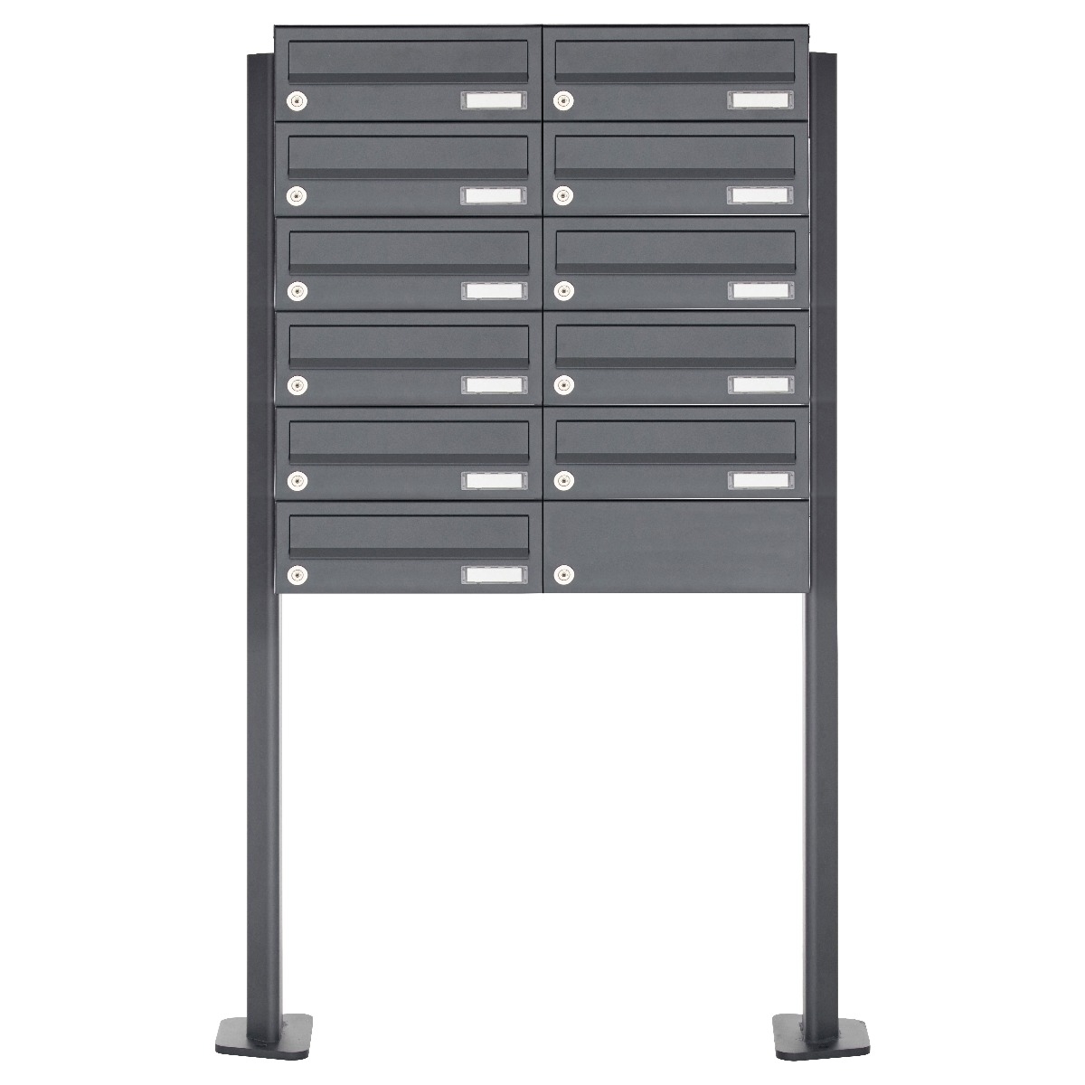 11er Edelstahl Briefkastenanlage freistehend Design BASIC Plus 385XP ST-T - RAL nach Wahl