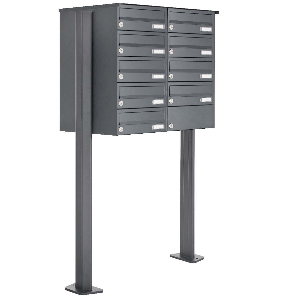 9er Edelstahl Briefkastenanlage freistehend Design BASIC Plus 385XP ST-T - RAL nach Wahl