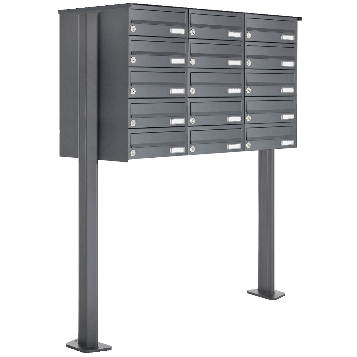 15er 5x3 Edelstahl Briefkastenanlage freistehend Design BASIC Plus 385XP ST-T - RAL nach Wahl