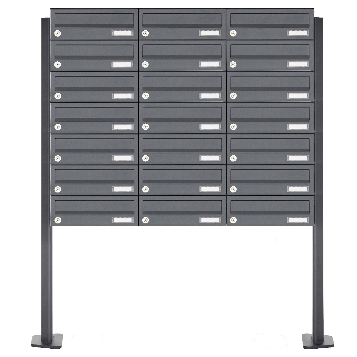 21er Edelstahl Briefkastenanlage freistehend Design BASIC Plus 385XP ST-T - RAL nach Wahl