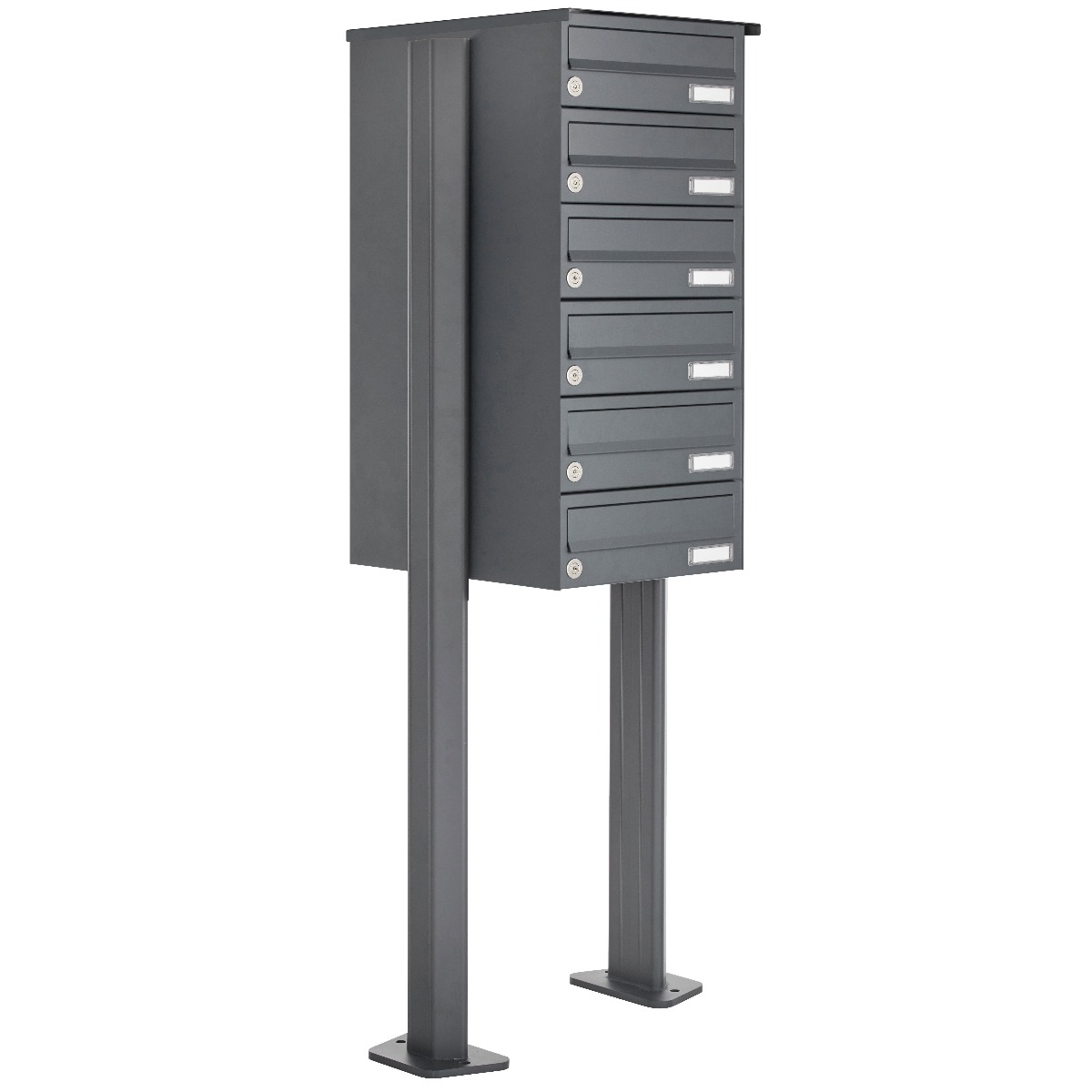 6er 6x1 Edelstahl Briefkastenanlage freistehend Design BASIC Plus 385XP ST-T - RAL nach Wahl