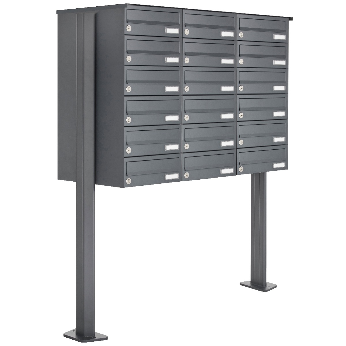 18er 6x3 Edelstahl Briefkastenanlage freistehend Design BASIC Plus 385XP ST-T - RAL nach Wahl