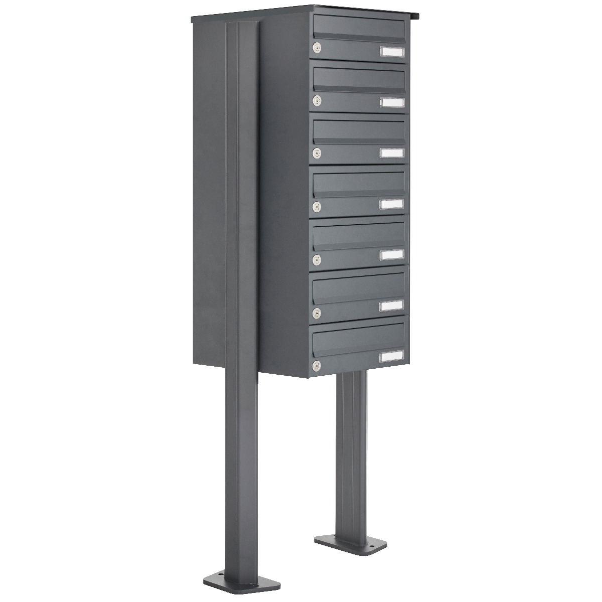 7er Edelstahl Briefkastenanlage freistehend Design BASIC Plus 385XP ST-T - RAL nach Wahl