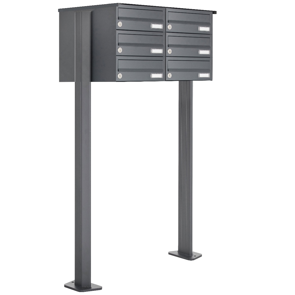 6er 3x2 Edelstahl Briefkastenanlage freistehend Design BASIC Plus 385XP ST-T - RAL nach Wahl