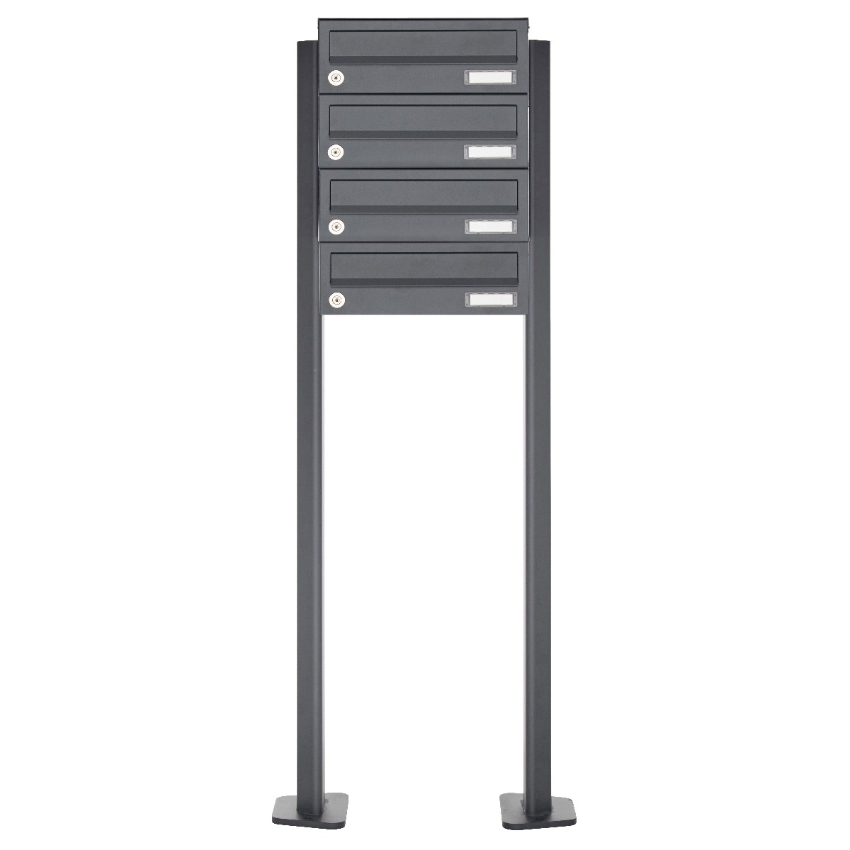 4er Edelstahl Briefkastenanlage freistehend Design BASIC Plus 385XP ST-T - RAL nach Wahl