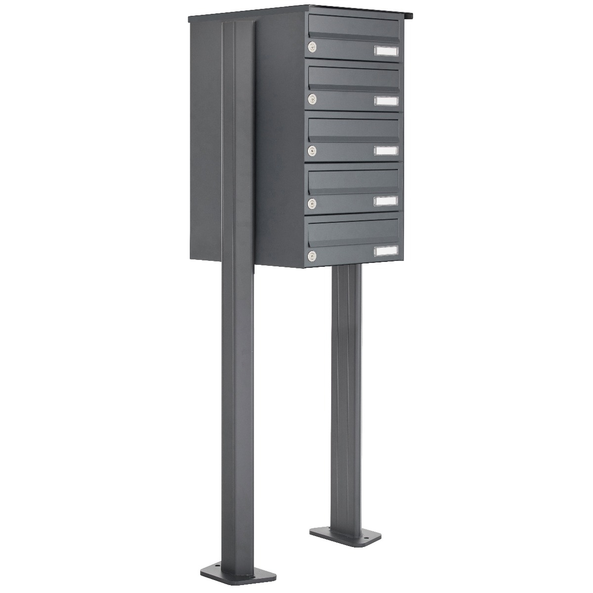 5er Edelstahl Briefkastenanlage freistehend Design BASIC Plus 385XP ST-T - RAL nach Wahl