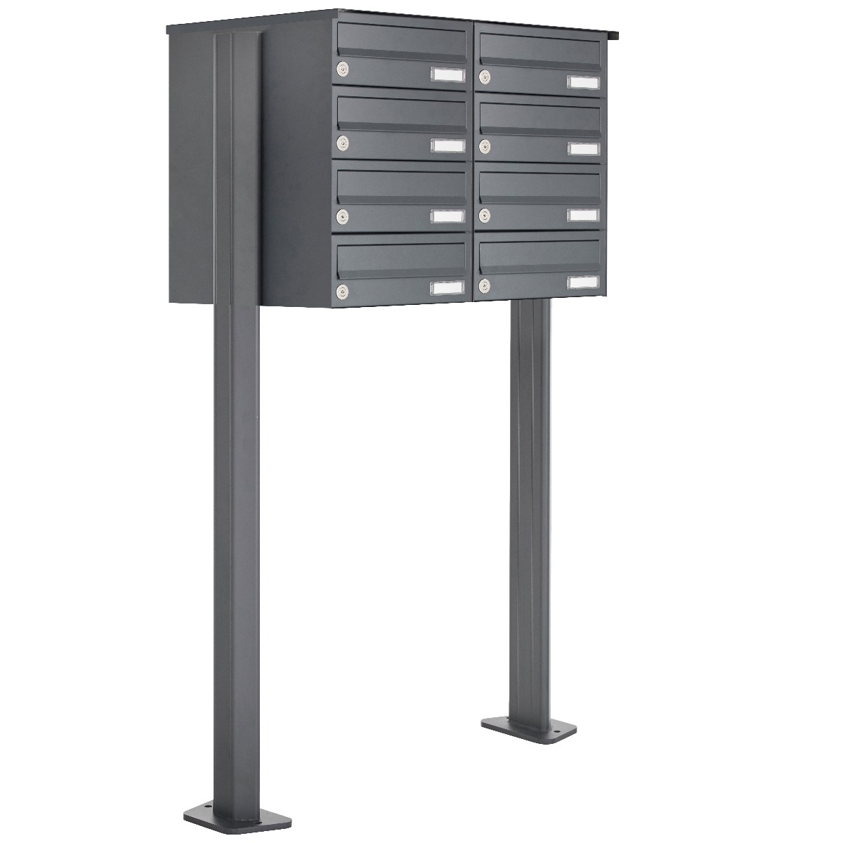 8er Edelstahl Briefkastenanlage freistehend Design BASIC Plus 385XP ST-T - RAL nach Wahl