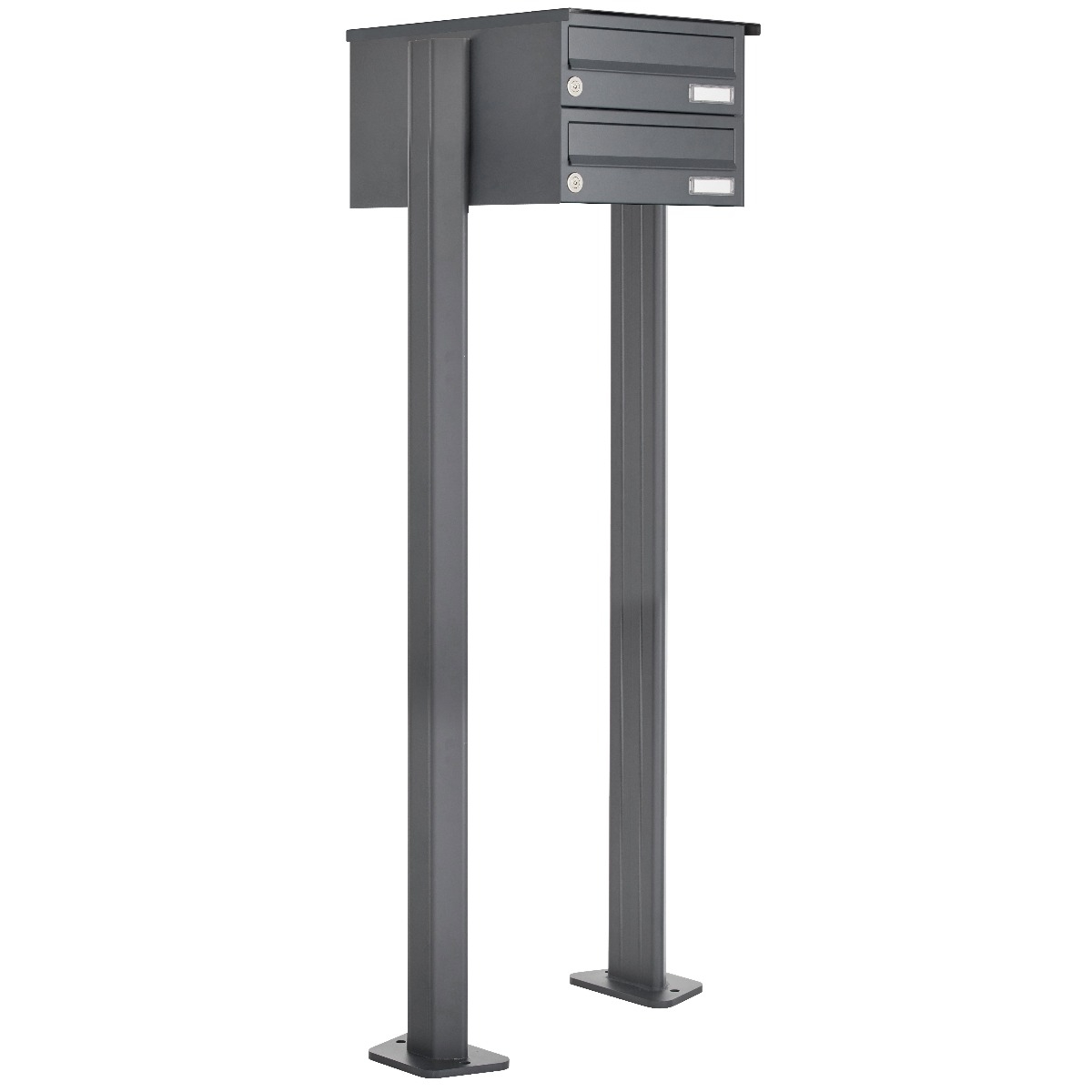 2er Edelstahl Briefkastenanlage freistehend Design BASIC Plus 385XP ST-T - RAL nach Wahl