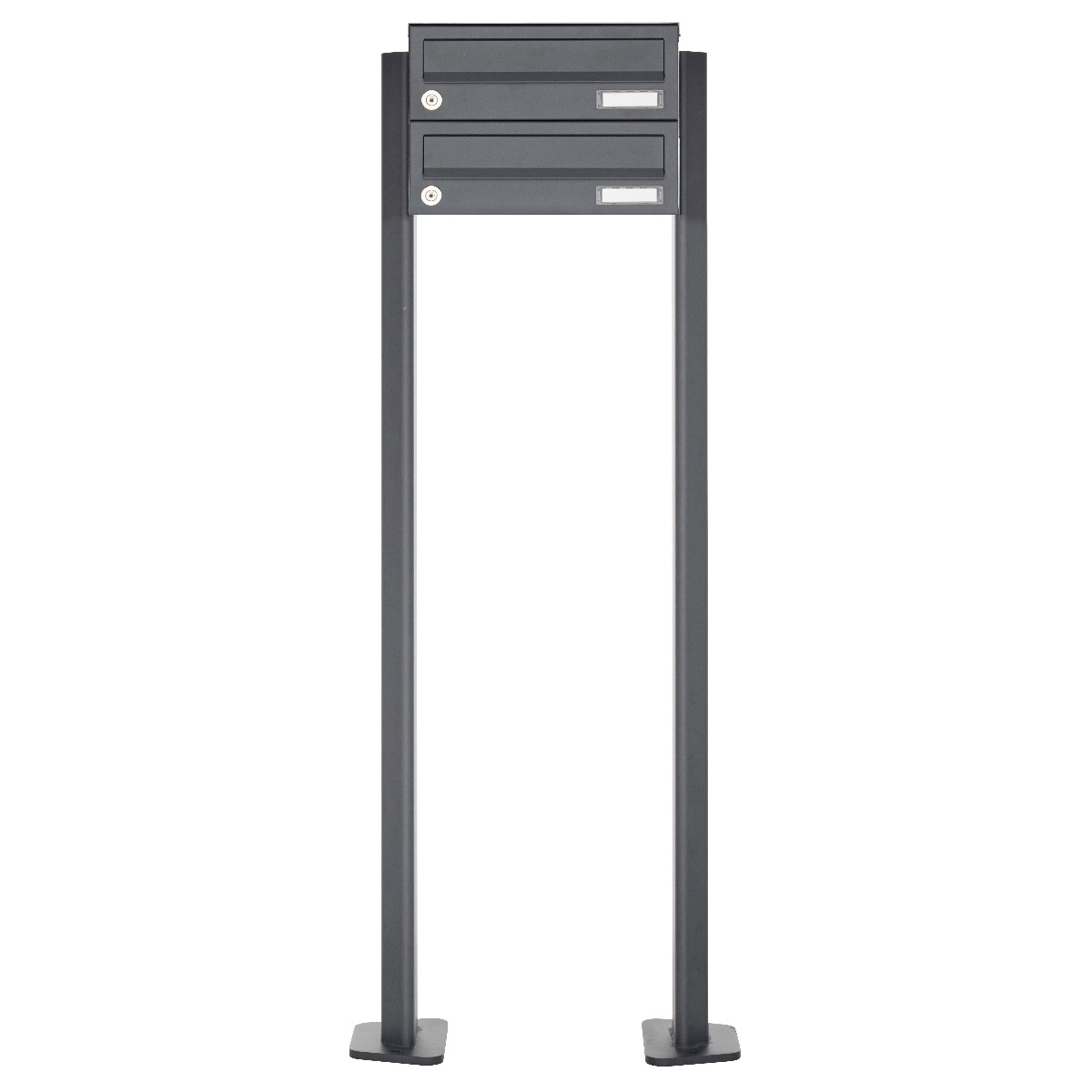 2er Edelstahl Briefkastenanlage freistehend Design BASIC Plus 385XP ST-T - RAL nach Wahl