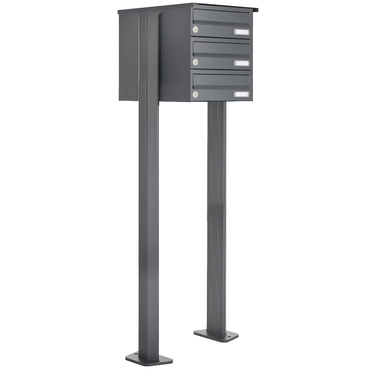 3er Edelstahl Briefkastenanlage freistehend Design BASIC Plus 385XP ST-T - RAL nach Wahl