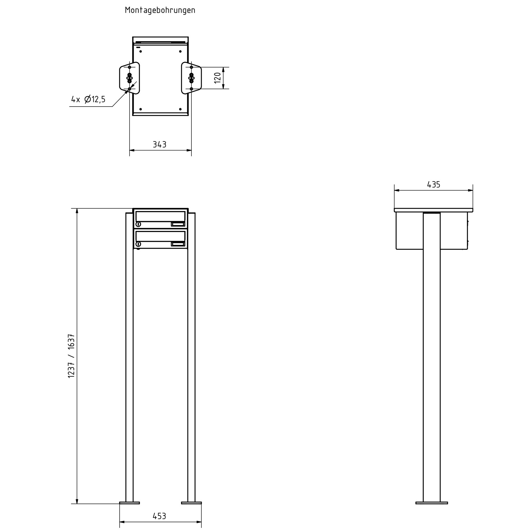 2er Edelstahl Briefkastenanlage freistehend Design BASIC Plus 385XP ST-T - RAL nach Wahl