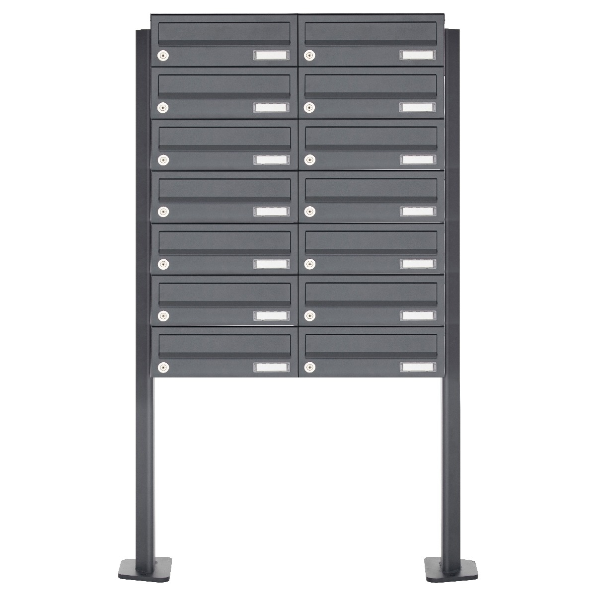 14er 7x2 Edelstahl Briefkastenanlage freistehend Design BASIC Plus 385XP ST-T - RAL nach Wahl