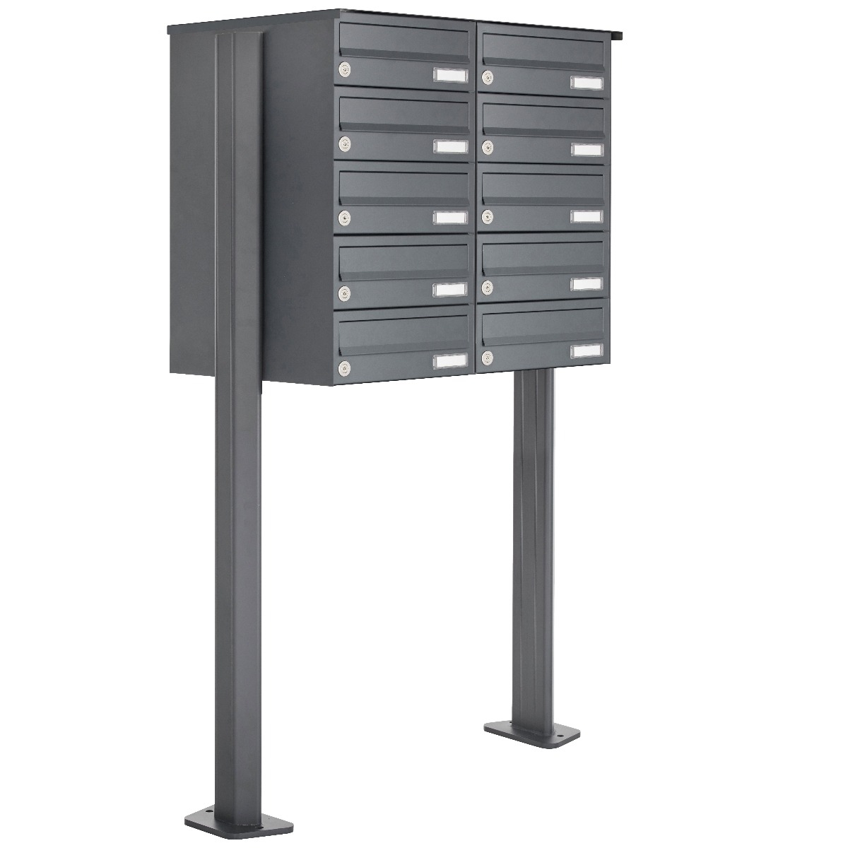 10er Edelstahl Briefkastenanlage freistehend Design BASIC Plus 385XP ST-T - RAL nach Wahl
