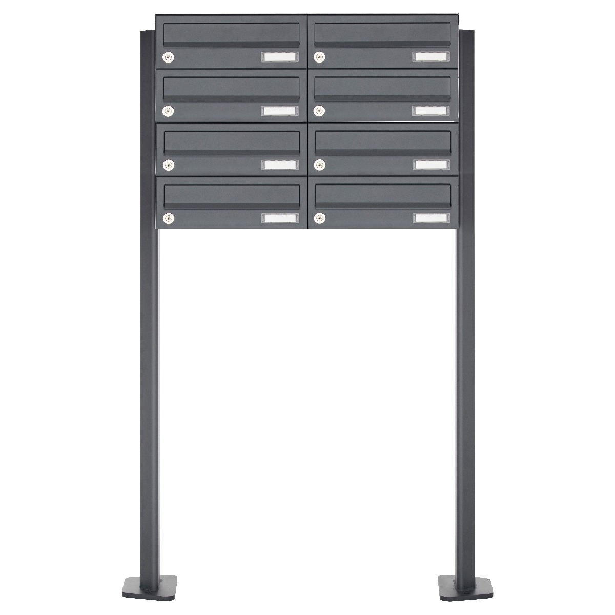 8er Edelstahl Briefkastenanlage freistehend Design BASIC Plus 385XP ST-T - RAL nach Wahl
