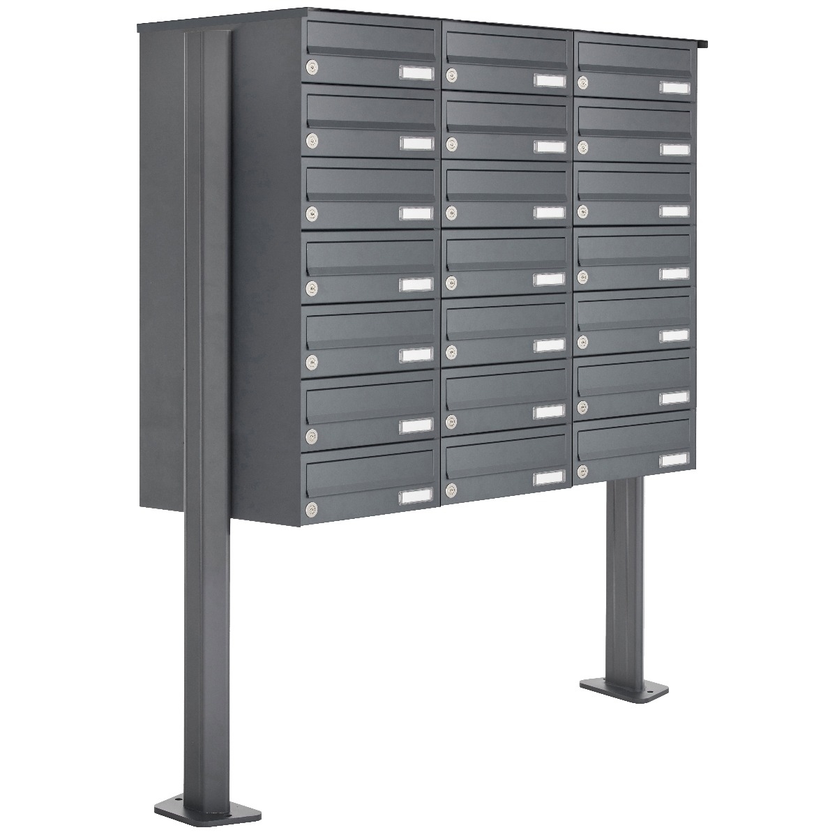 21er Edelstahl Briefkastenanlage freistehend Design BASIC Plus 385XP ST-T - RAL nach Wahl