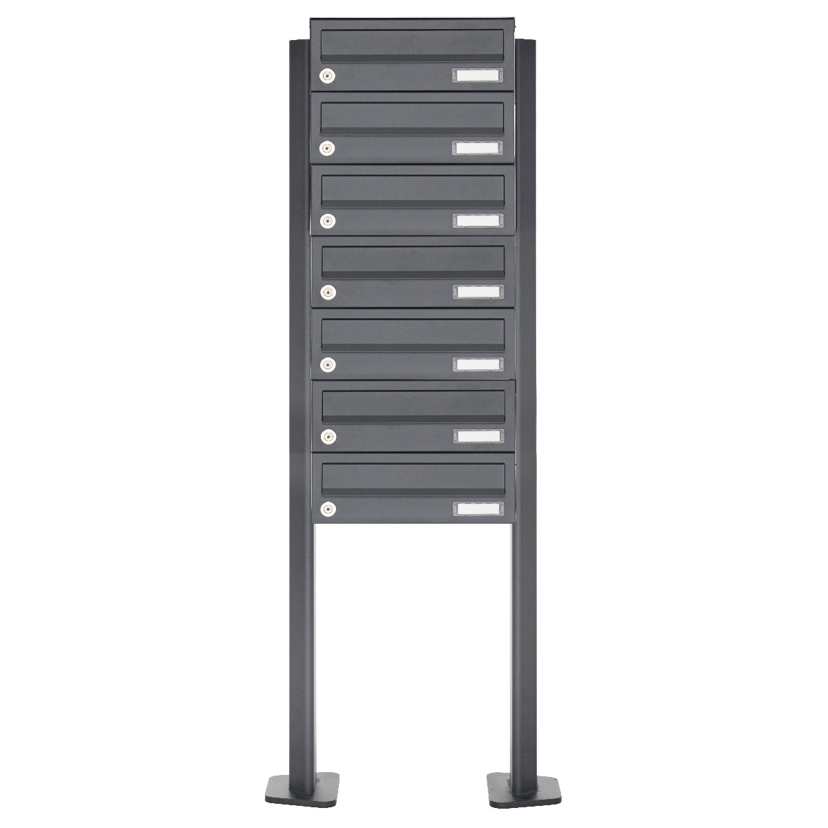 7er Edelstahl Briefkastenanlage freistehend Design BASIC Plus 385XP ST-T - RAL nach Wahl