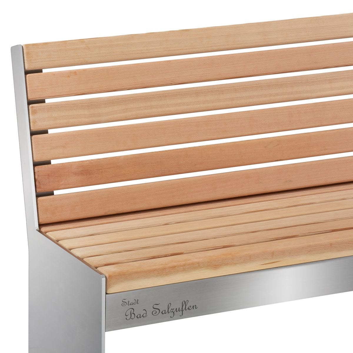Design Sitzbank NOVALIS mit Rückenlehne - Edelstahl - Douglasie geölt