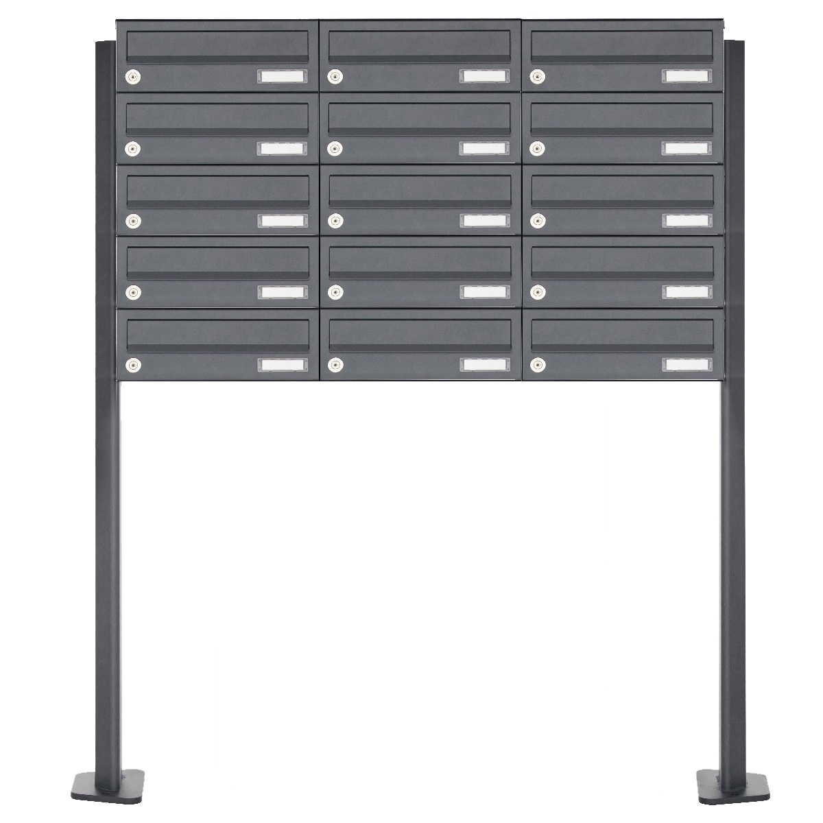 15er 5x3 Edelstahl Briefkastenanlage freistehend Design BASIC Plus 385XP ST-T - RAL nach Wahl