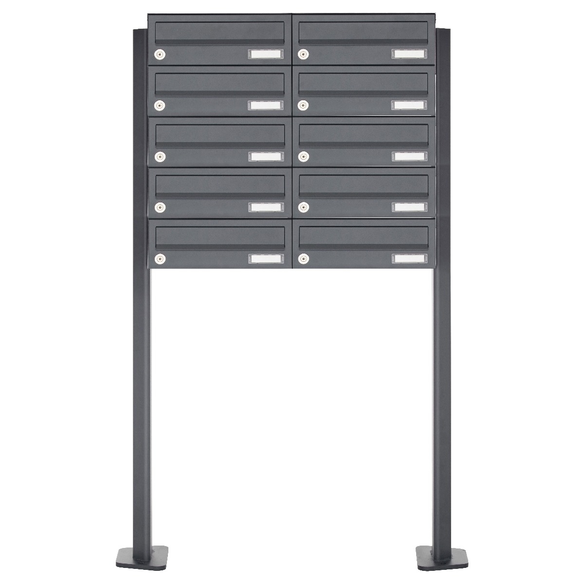 10er Edelstahl Briefkastenanlage freistehend Design BASIC Plus 385XP ST-T - RAL nach Wahl