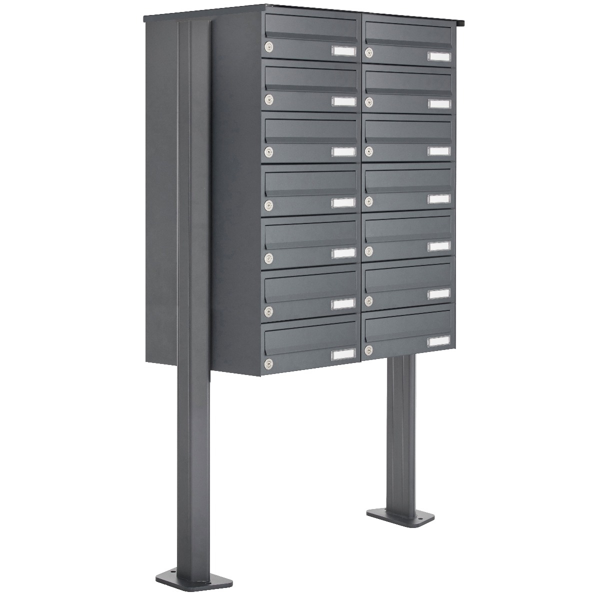 14er 7x2 Edelstahl Briefkastenanlage freistehend Design BASIC Plus 385XP ST-T - RAL nach Wahl