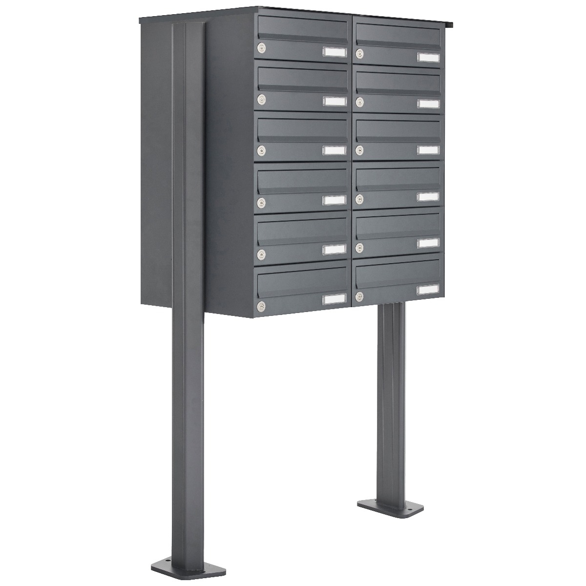 12er 6x2 Edelstahl Briefkastenanlage freistehend Design BASIC Plus 385XP ST-T - RAL nach Wahl