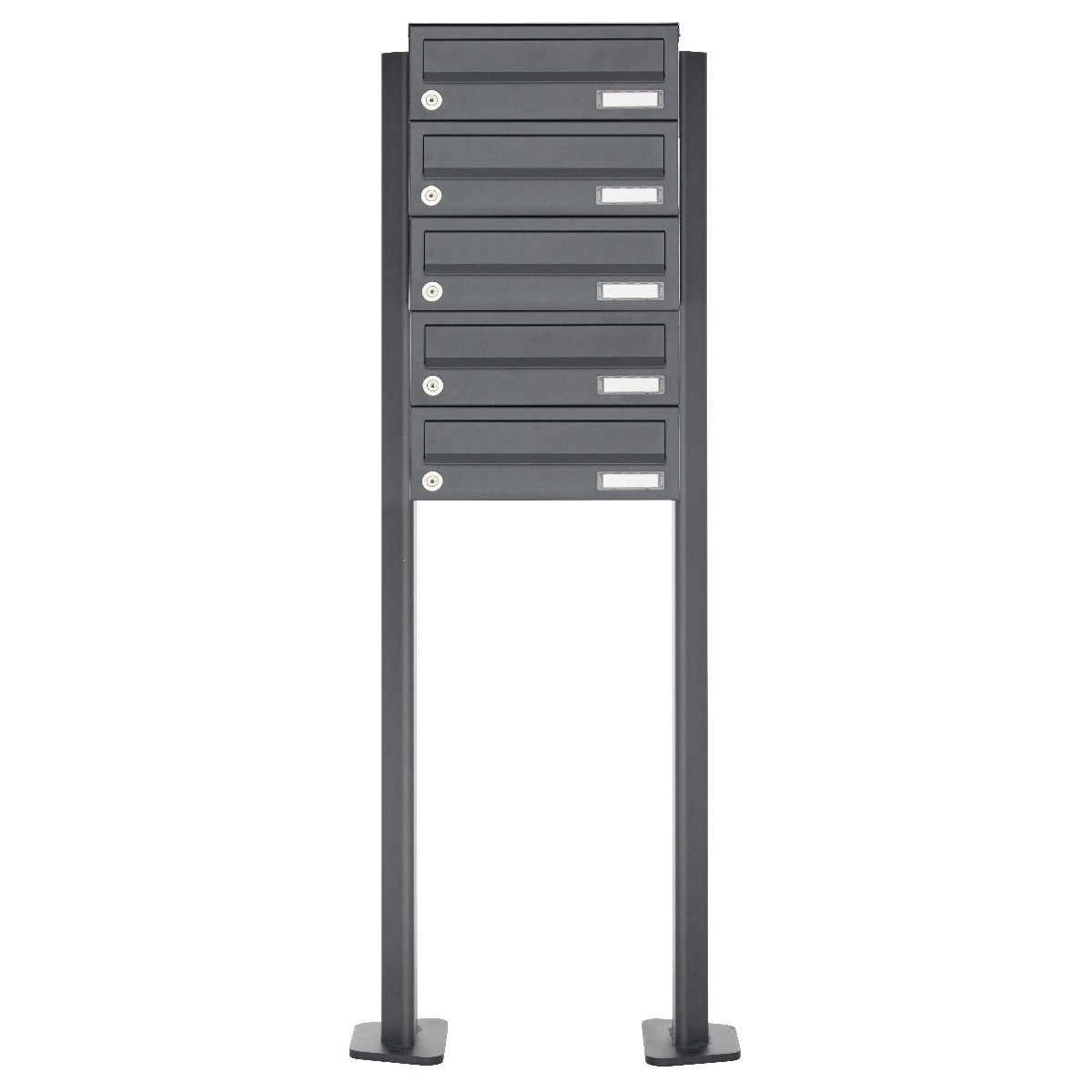 5er Edelstahl Briefkastenanlage freistehend Design BASIC Plus 385XP ST-T - RAL nach Wahl