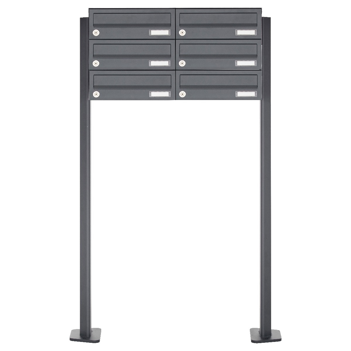 6er 3x2 Edelstahl Briefkastenanlage freistehend Design BASIC Plus 385XP ST-T - RAL nach Wahl